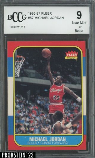 1986 - 87 Fleer 57 Michael Jordan Bulls Rc Rookie Hof Bccg 9 " Pack Fresh "