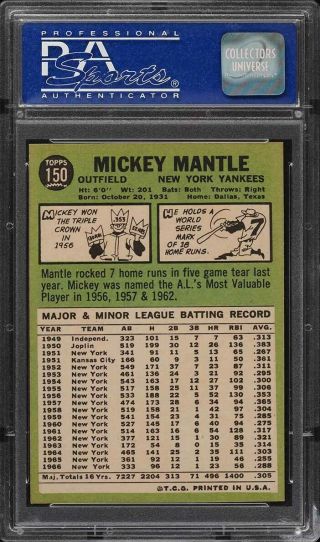 1967 Topps Mickey Mantle 150 PSA 9 2