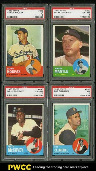 1963 Topps Mid - Hi Grade Nr Complete Set Mantle Mays Maris Musial Clemente Psa 7