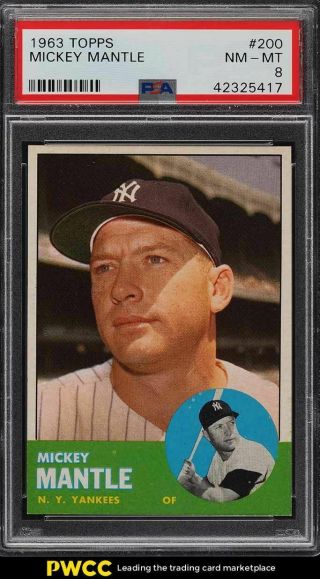 1963 Topps Mickey Mantle 200 Psa 8 Nm - Mt