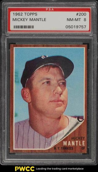 1962 Topps Mickey Mantle 200 Psa 8 Nm - Mt