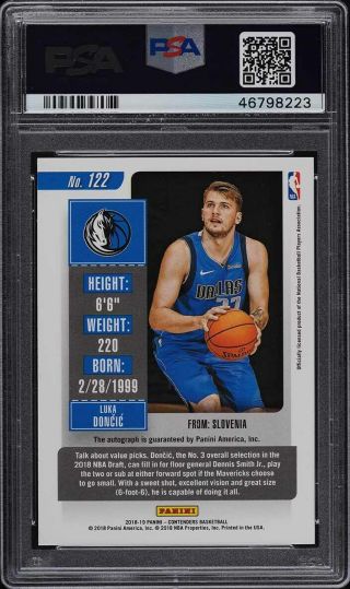 2018 Panini Contenders Luka Doncic ROOKIE RC PSA/DNA 10 AUTO 122 PSA 10 2