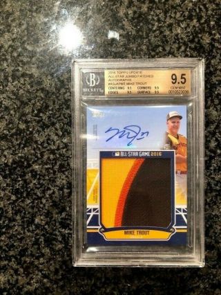 2016 Topps Update Mike Trout All Star Gu Jumbo Patch Auto 1/6 Bgs 9.  5 10 Pop 1/1