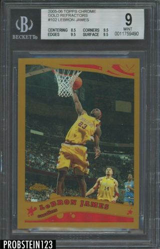 2005 - 06 Topps Chrome Gold Refractor Lebron James Cleveland Cavaliers 29/99 Bgs 9