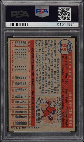 1957 Topps Mickey Mantle 95 PSA 8 NM - MT 2