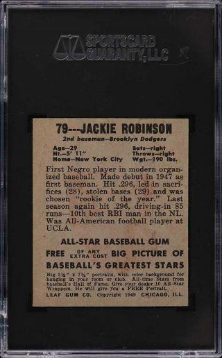 1948 Leaf Jackie Robinson ROOKIE RC 79 SGC 7.  5 NRMT, 2
