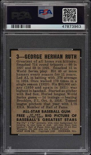1948 Leaf Babe Ruth 3 PSA 5 EX 2