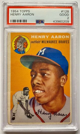 1954 Topps 128 Henry Aaron Rookie Card Rc Psa 2