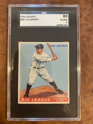 1933 Goudey 92 Lou Gehrig Sgc 6 80 Rc Rookie