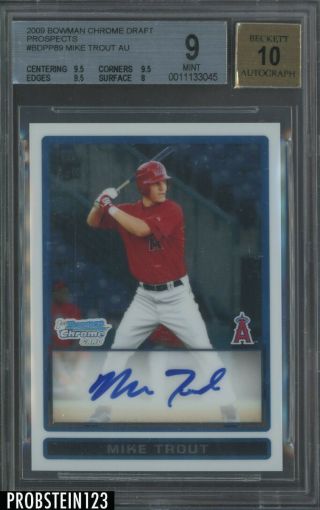 2009 Bowman Chrome Mike Trout Angels Rc Rookie Bgs 9 W/ 10 Auto High End