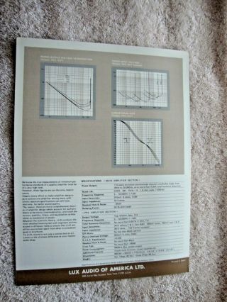 1970s LUX Luxman L - 100 Integrated Amplifier 3 Page Brochure Pamphlet 3