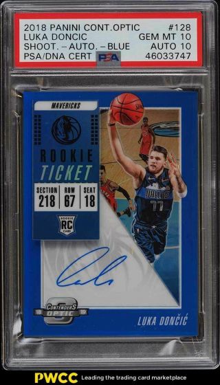 2018 Panini Contenders Optic Blue Luka Doncic Rookie Rc Auto /99 Psa 10
