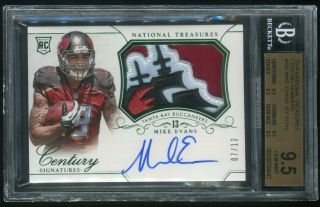 2014 National Treasures Mike Evans Rookie Logo Patch Rpa /13 Bgs 9.  5 10 Auto
