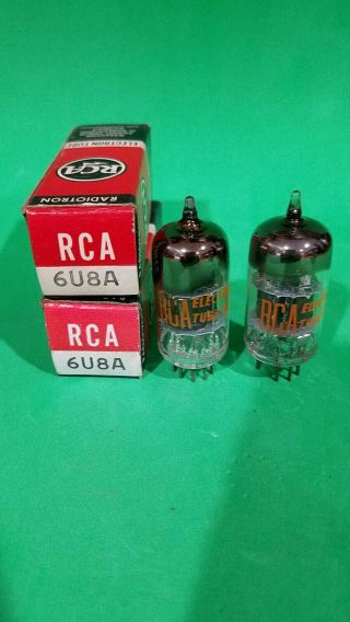 Nos/nib Date Matched Pair Rca 6u8a Tubes Black Plate Ring Getters 1960