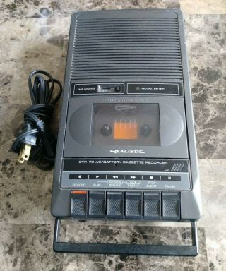 Realistic Ctr - 73 Radio Shack Portable Cassette Tape Player Recorder Vtg