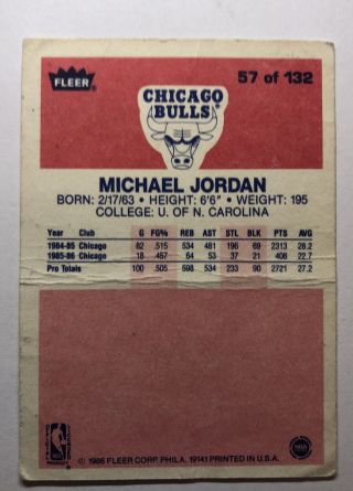 Michael Jordan 1986 - 87 Fleer 57 Rookie Card 2