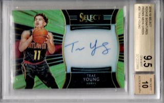 2018 - 19 Panini Select Trae Young Neon Green Prizm Rc Signatures Auto /99 Bgs 9.  5