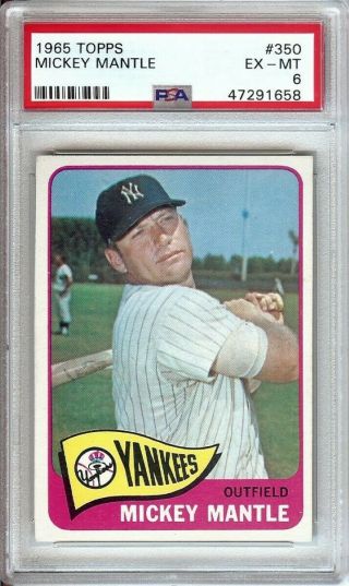 Mickey Mantle 1965 Topps Baseball Card Graded Psa Ex - Mt 6 York Yankees 350
