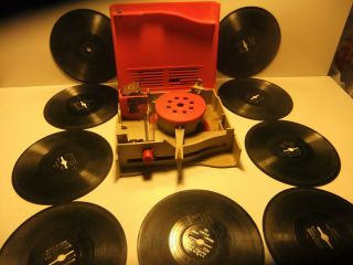 Vintage Carnival Record Player With 10 2 Sided Records (rare Find) Collectable
