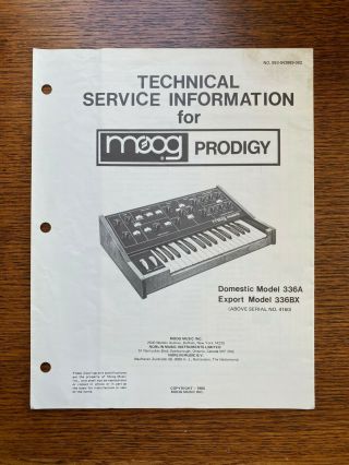 Technical Service Booklet For Moog Prodigy Synthesizer 336a 336bx
