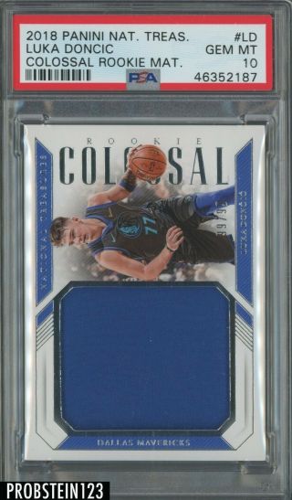 2018 - 19 National Treasures Colossal Luka Doncic Rc Jersey /99 Psa 10 Gem