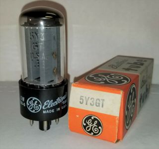 Nos Ge 5y3gt Rectifier Tube Nib Gray Ribbed Plate,  Top Halo Getter.