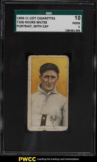 1909 - 11 T206 Hooks Wiltse Portrait,  With Cap Uzit Sgc 1 Pr