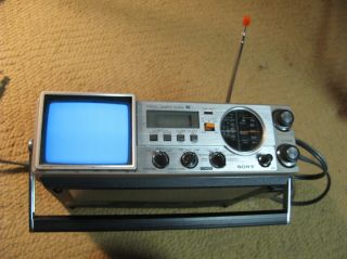 Vintage 1979 Sony Tv - 413 Portable Am/fm B/w Tv Radio Receiver W/power Adapter