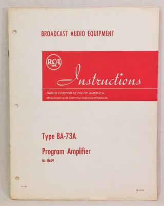 1962 Rca Type Ba - 73a Program Amplifier Mi - 11659 Instructions -