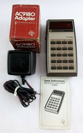Vtg Texas Instruments Electronic Calculator Ti - 1400 Usa W\ Ti Adapter & Bklt