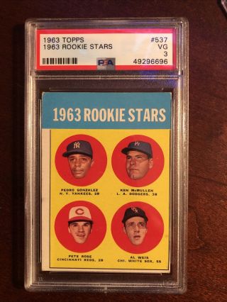 1963 Topps Pete Rose Reds 537 Rookie Baseball Card.  Psa 3 Recently Graded.