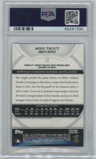 2011 Bowman Sterling 22 Mike Trout RC Rookie PSA 9 2