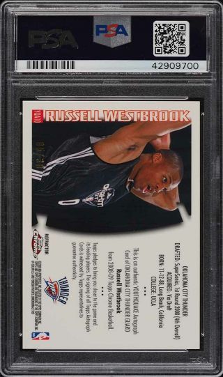 2008 Topps Chrome Youthquake Refractor Russell Westbrook ROOKIE AUTO /30 PSA 10 2
