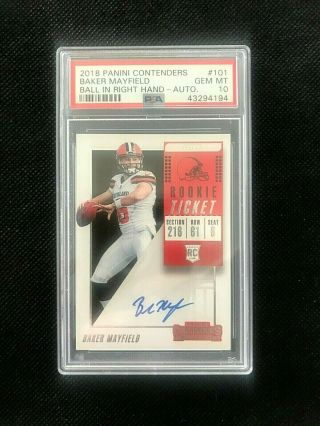 2018 Panini Contenders Baker Mayfield Rookie Ticket 101 Rookie Rc Auto Psa 10
