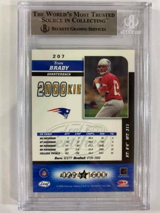 2000 Leaf Certified 207 Tom Brady Patriots RC Rookie card 0294/1500 BGS 8.  5 2