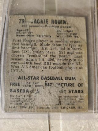 1949 Leaf Jackie Robinson Brooklyn Dodgers RC 79 2