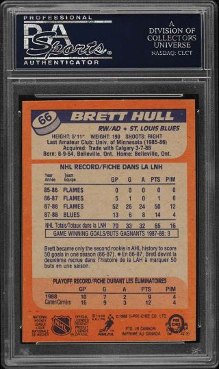 1988 O - Pee - Chee Hockey Brett Hull ROOKIE RC 66 PSA 10 GEM 2