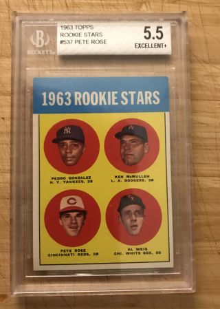 1963 Topps 537 Pete Rose Rookie Stars Card Rc Beckett 5.  5 W/ (2) 8’s & (1) 8.  5