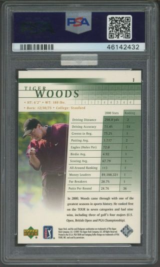 2001 Upper Deck Golf 1 Tiger Woods PSA 10 GEM MBA GOLD DIAMOND 2