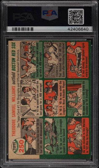 1954 Topps Ted Williams 250 PSA 6.  5 EXMT, 2