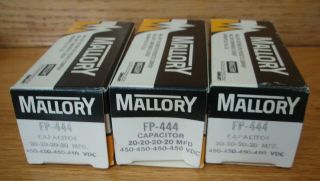 Mallory Type Fp 444 Electrolytic Capacitor 20/20/20/20 Mfd 450 Vdc