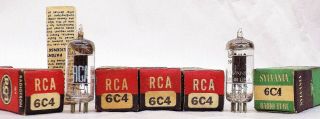 A Group Of 5 N.  O.  S Vintage (4) Rca & (1) Sylvania 6c4 Vacuum Tubes.  One Money