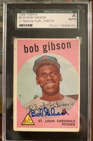 Bob Gibson 1959 Topps 514 Rookie Rc Hof Signed Auto Sgc Jsa