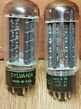 Sylvania 5u4 Gb Matched Date Vacuum Nos Tube Pair Black Plate 1966 O Getter
