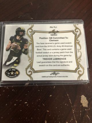 Trevor Lawrence 2018 Leaf US Army All American Patch Auto 21/25 Clemson 2