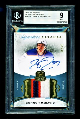 2015 - 16 Ud The Cup Connor Mcdavid Signature Patches Rookie Auto Rc /99 Bgs 9/10