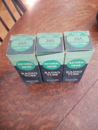 Matched Set Of 3 Nos National Union Type 24a Tubes In Boxes Test Strong - Good