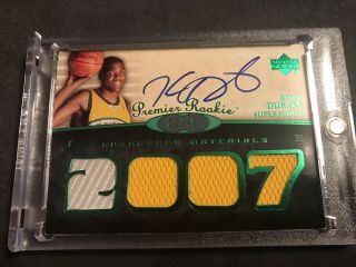 Kevin Durant 2007 - 08 Upper Deck Premier Rookie Blue On Card Auto And Patch 32/49