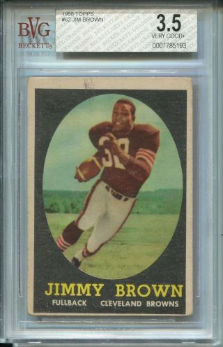 1958 Topps Football 62 Jim Jimmy Brown Rookie Card Rc Graded Bvg 3.  5 