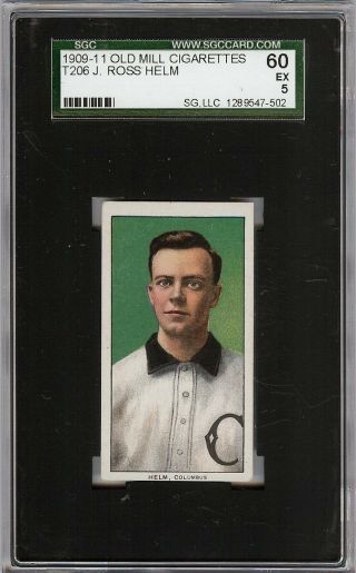 Rare 1909 - 11 T206 J.  Ross Helm Old Mill Southern League Columbus Sgc 60 / 5 Ex